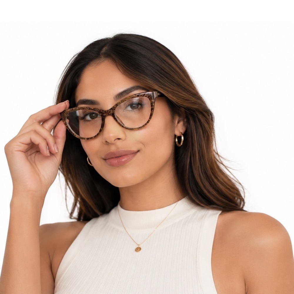 Lulu Guinness L5003 210 Brown Lace Cat Eye Eyeglasses Frames 51-16-130 Womens
